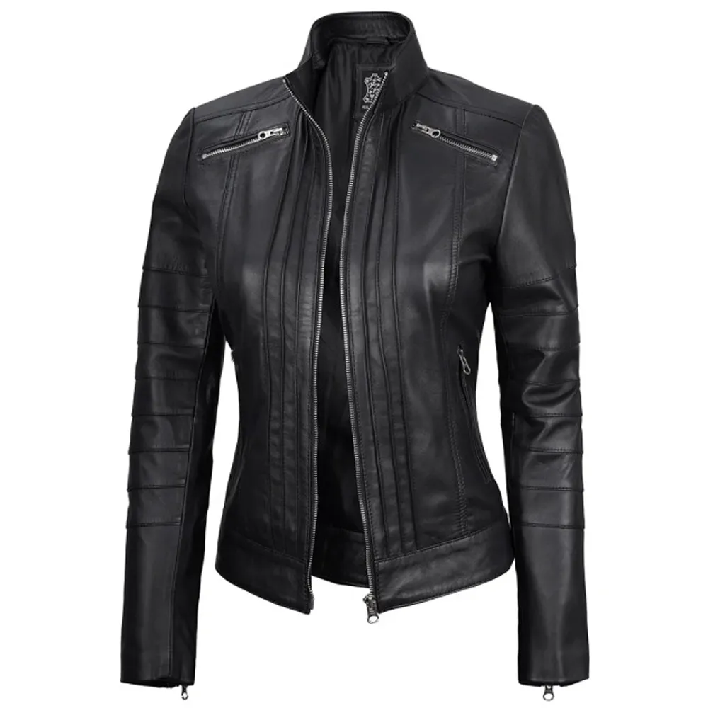 Bergmao Black Leather Womens Jacket Motorcycle by Jacket Field