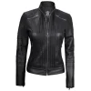 Bergmao Black Leather Womens Jacket Motorcycle by Jacket Field