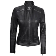 Bergmao Black Leather Womens Jacket Motorcycle by Jacket Field