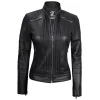 Bergmao Black Leather Womens Jacket Motorcycle by Jacket Field