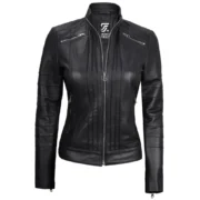 Bergmao Black Leather Womens Jacket Motorcycle by Jacket Field