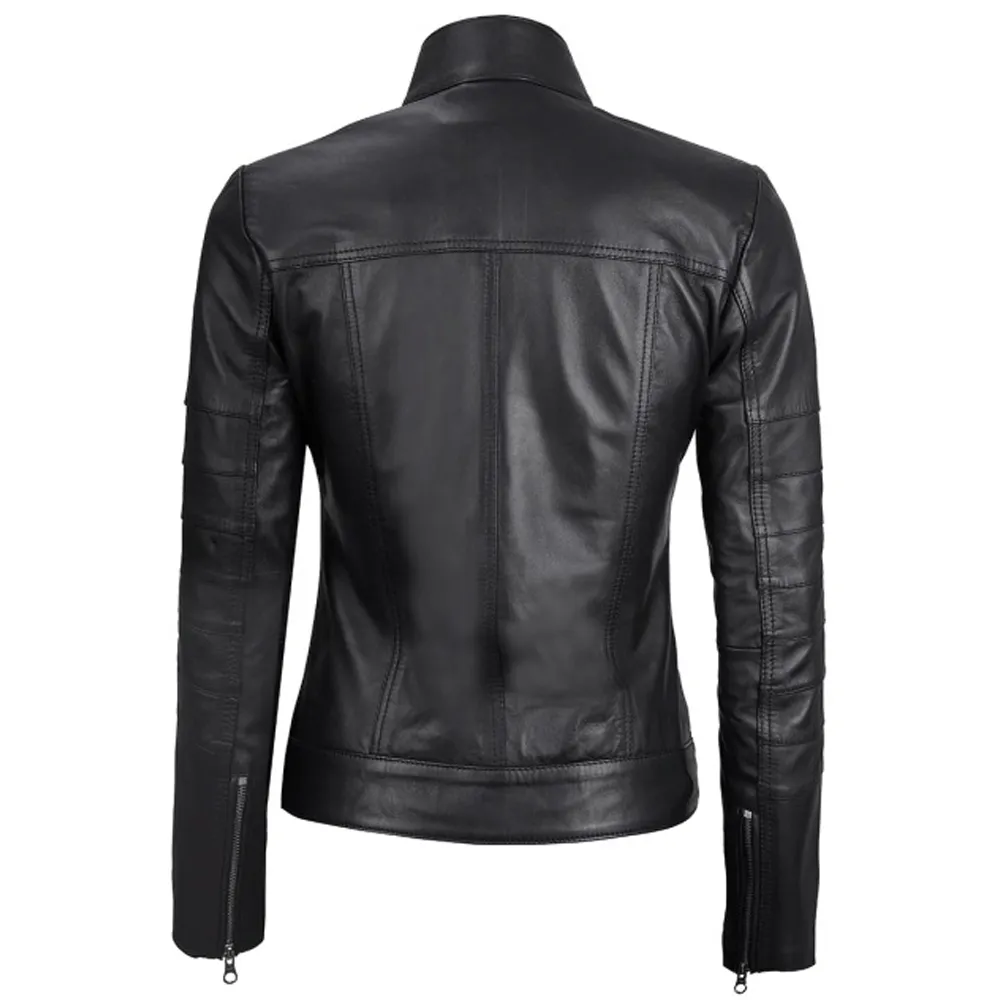 Bergmao Black Leather Womens Jacket Motorcycle by Jacket Field