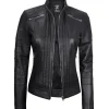 Bergmao Black Leather Womens Jacket Motorcycle by Jacket Field