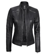 Bergmao Black Leather Womens Jacket Motorcycle by Jacket Field