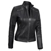Bergmao Black Leather Womens Jacket Motorcycle by Jacket Field