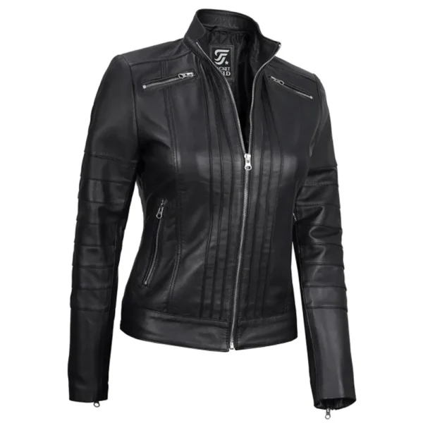 Bergmao Black Leather Womens Jacket Motorcycle by Jacket Field