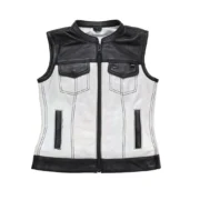 Women's Club Style Motorcycle White Leather Vest By Jacket Field