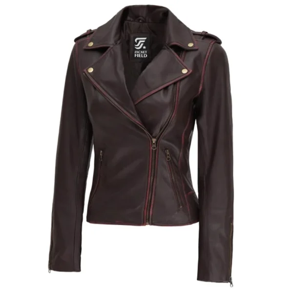 Dark Brown Leather Womens Jacket Motorcycle by Jacket Field