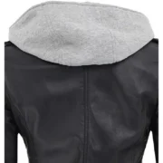 Black Lambskin Leather Womens Jacket Motorcycle with Removable Hood by Jacket Field