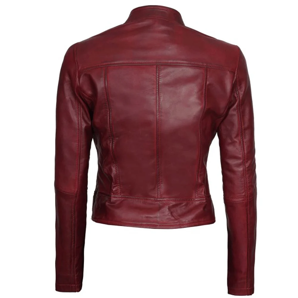 Amy Maroon Lambskin Leather Womens Jacket Motorcycle by Jacket Field