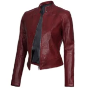 Amy Maroon Lambskin Leather Womens Jacket Motorcycle by Jacket Field