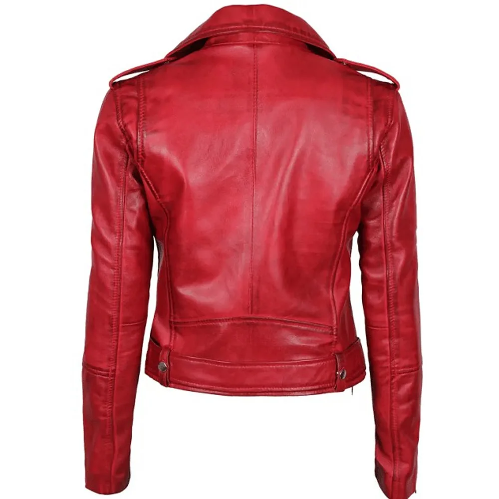 Margaret Red Lambskin Leather Womens Jacket Motorcycle by Jacket Field