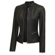 Black Slim FitLeather Womens Jacket Motorcycle by Jacket Field