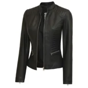 Black Slim FitLeather Womens Jacket Motorcycle by Jacket Field