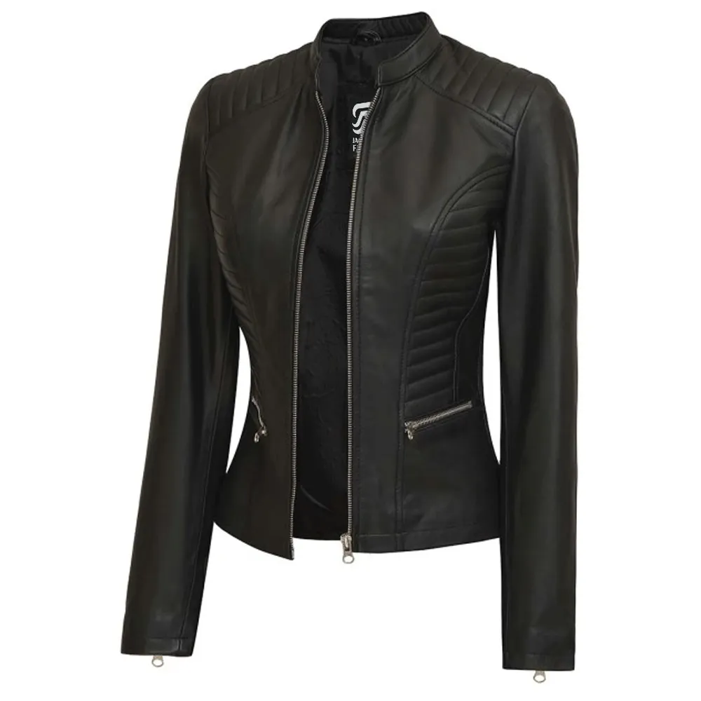 Black Slim FitLeather Womens Jacket Motorcycle by Jacket Field