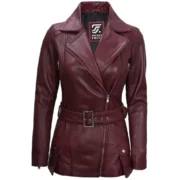 Maroon Leather Womens Jacket Motorcycle by Jacket Field