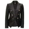 Women’s Black Leather Jacket Double-Breasted Blazer By Jacket Field