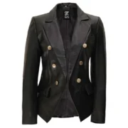 Women’s Black Leather Jacket Double-Breasted Blazer By Jacket Field