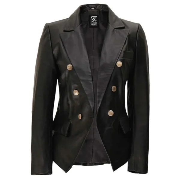Women’s Black Leather Jacket Double-Breasted Blazer By Jacket Field