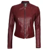 Womens Lambskin Maroon Leather Jacket Motorcycle by Jacket Field