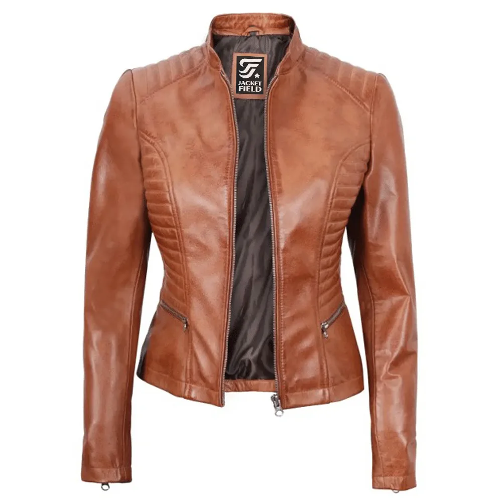 Rachel Tan Leather Womens Jacket Motorcycle by Jacket Field