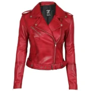 Margaret Red Lambskin Leather Womens Jacket Motorcycle by Jacket Field