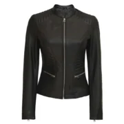 Black Slim FitLeather Womens Jacket Motorcycle by Jacket Field