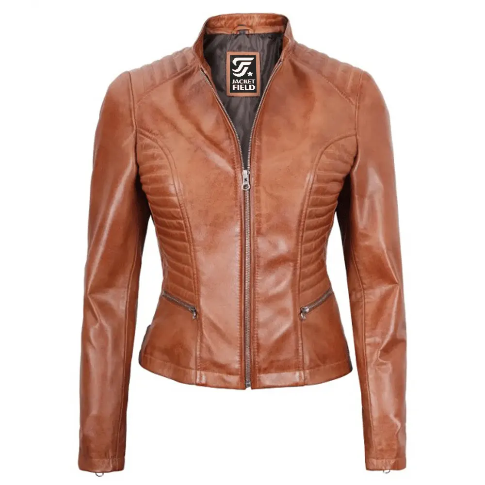 Rachel Tan Leather Womens Jacket Motorcycle by Jacket Field