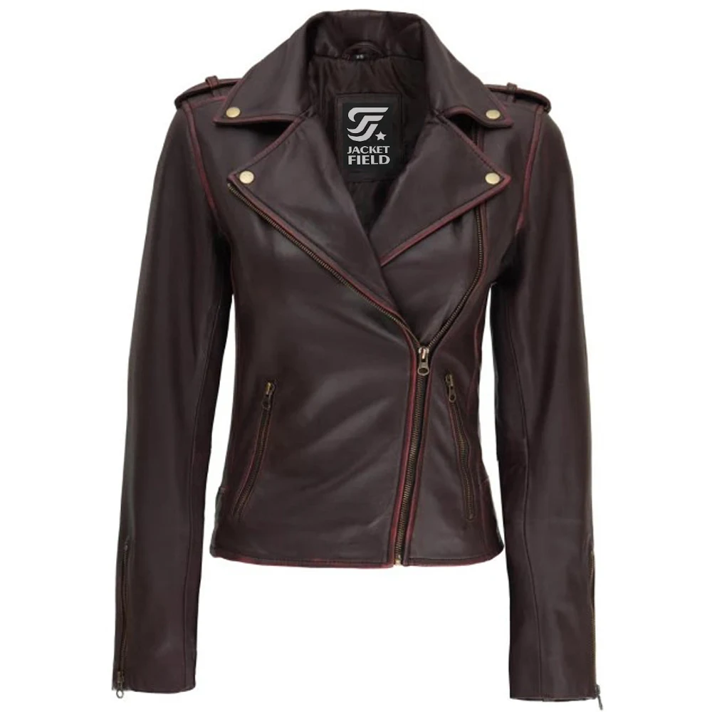 Dark Brown Leather Womens Jacket Motorcycle by Jacket Field
