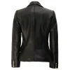Women’s Black Leather Jacket Double-Breasted Blazer By Jacket Field