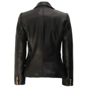 Women’s Black Leather Jacket Double-Breasted Blazer By Jacket Field