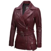 Maroon Leather Womens Jacket Motorcycle by Jacket Field