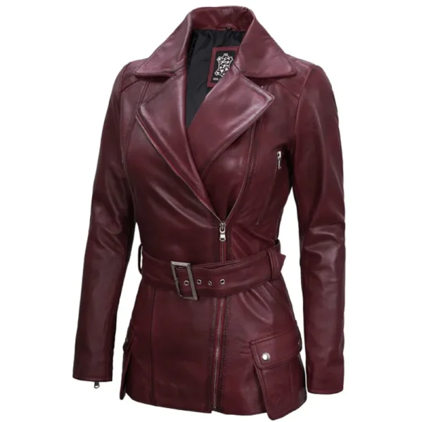 Maroon Leather Womens Jacket Motorcycle by Jacket Field