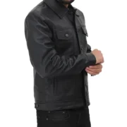 Mens Classic Black Leather Trucker Jacket by Jacket Field