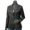 Women’s Two-Button Black Leather Jacket Blazer Real Lambskin, Semi-Formal Style By Jacket Field