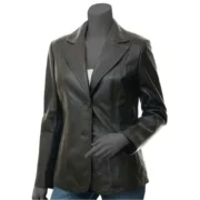 Women’s Two-Button Black Leather Jacket Blazer Real Lambskin, Semi-Formal Style By Jacket Field