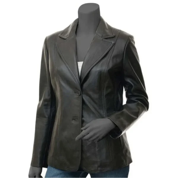 Women’s Two-Button Black Leather Jacket Blazer Real Lambskin, Semi-Formal Style By Jacket Field