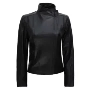 Black Flap Closure Leather Womens Jacket Motorcycle by Jacket Field