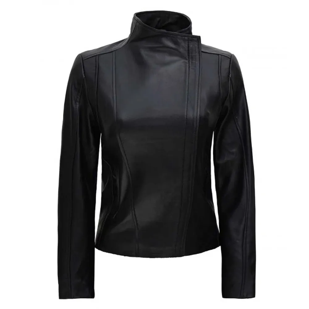 Black Flap Closure Leather Womens Jacket Motorcycle by Jacket Field