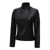 Black Flap Closure Leather Womens Jacket Motorcycle by Jacket Field