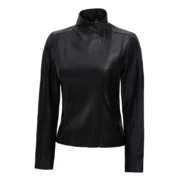 Black Flap Closure Leather Womens Jacket Motorcycle by Jacket Field