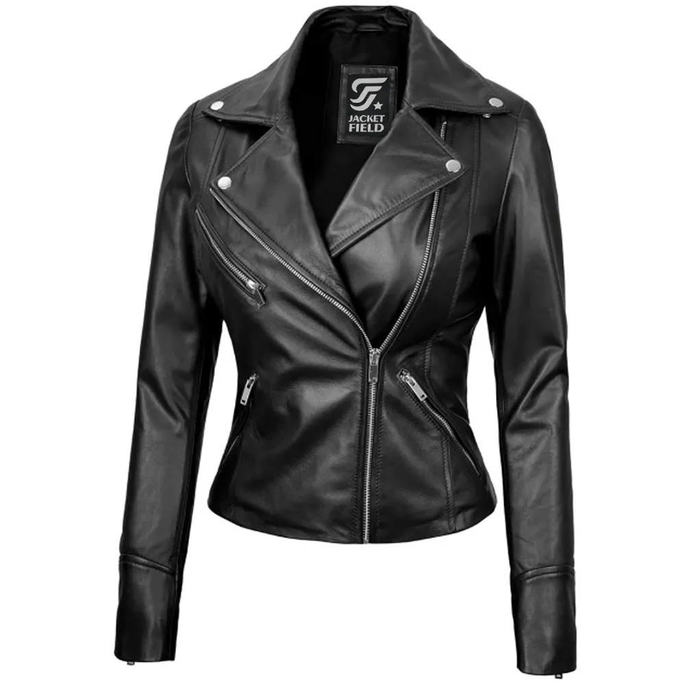 Ninfa Black Leather Womens Jacket Motorcycle by Jacket Field