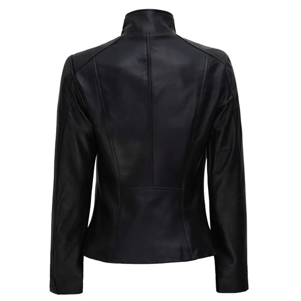 Black Flap Closure Leather Womens Jacket Motorcycle by Jacket Field