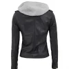 Black Lambskin Leather Womens Jacket Motorcycle with Removable Hood by Jacket Field