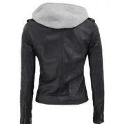 Black Lambskin Leather Womens Jacket Motorcycle with Removable Hood by Jacket Field