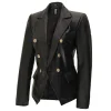 Women’s Black Leather Jacket Double-Breasted Blazer By Jacket Field