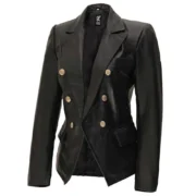 Women’s Black Leather Jacket Double-Breasted Blazer By Jacket Field