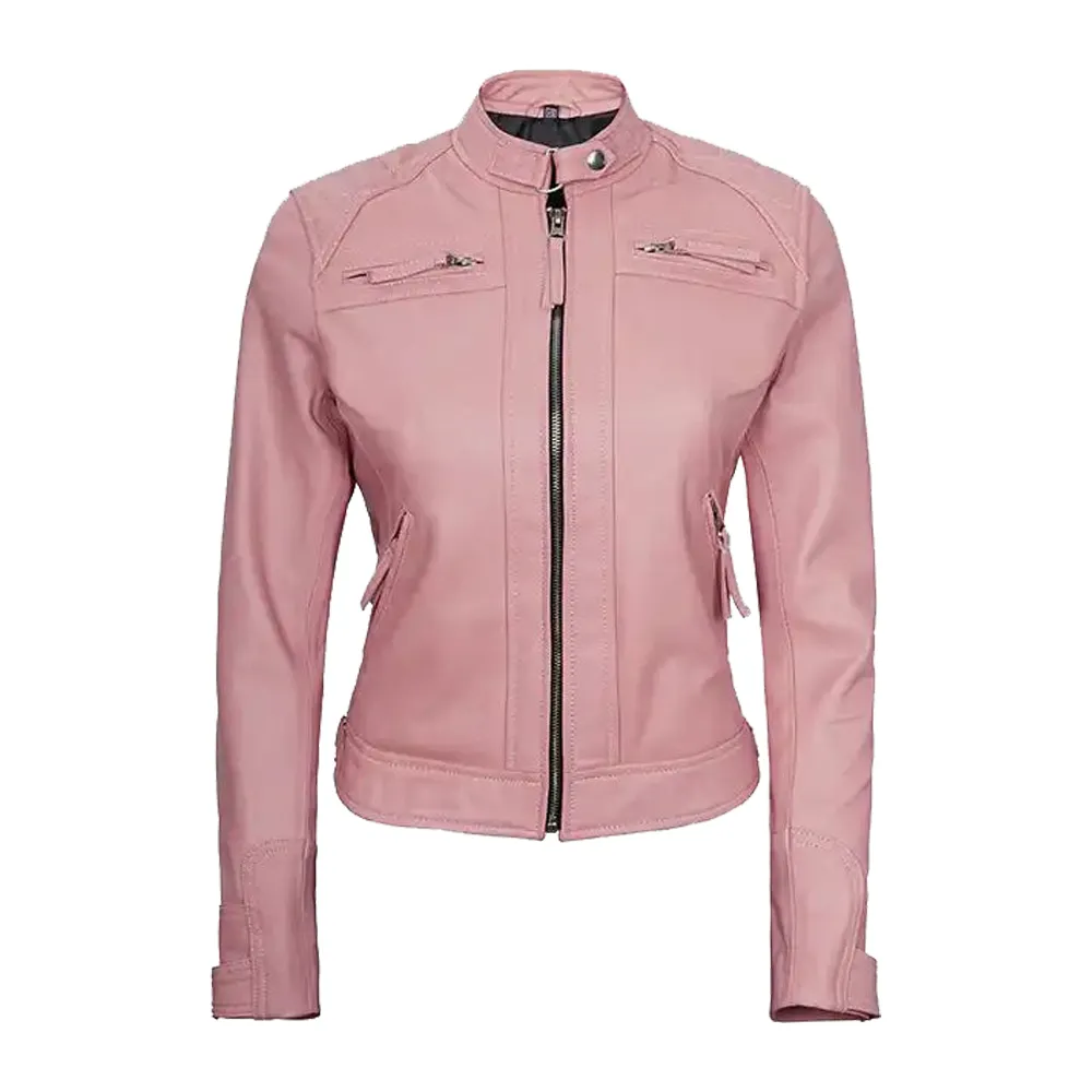 Womens Diamond Cafe Racer Pink Jacket by Jacket Field