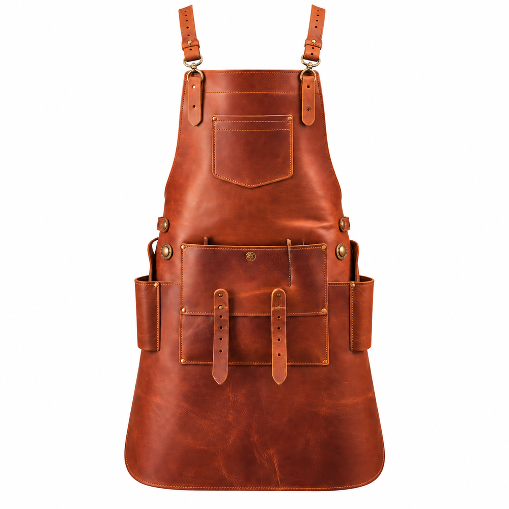 Men’s Chocolate Brown Crazy Horse Leather Blacksmith Apron