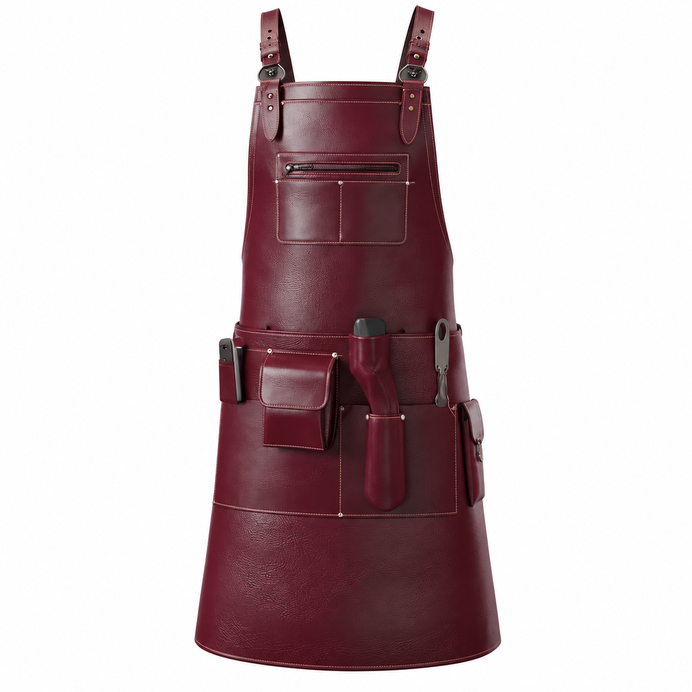 Men’s Rich Maroon Crazy Horse Leather Blacksmith Apron by Jacket Field